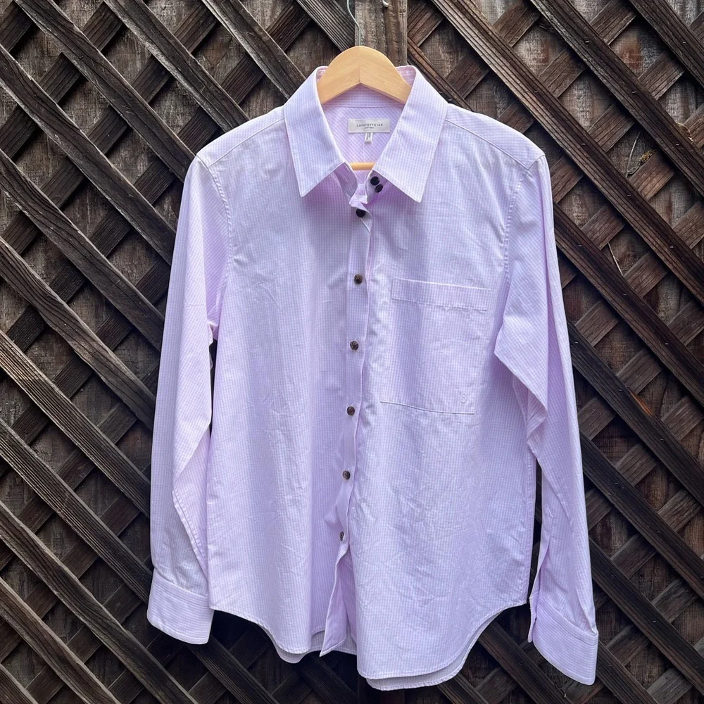 Lafayette 148 micro gingham cotton poplin Button-Up shirt - Picture 2 of 11